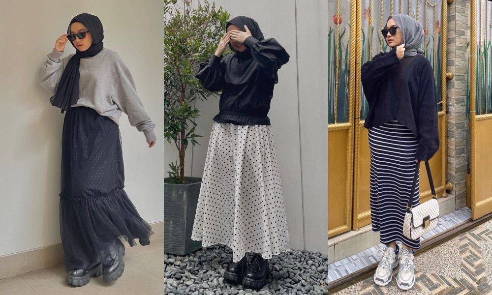 Monochrome OOTD Idea with Sylva Mulachela Hijab style Skirt, Anggun Nan Elegan!